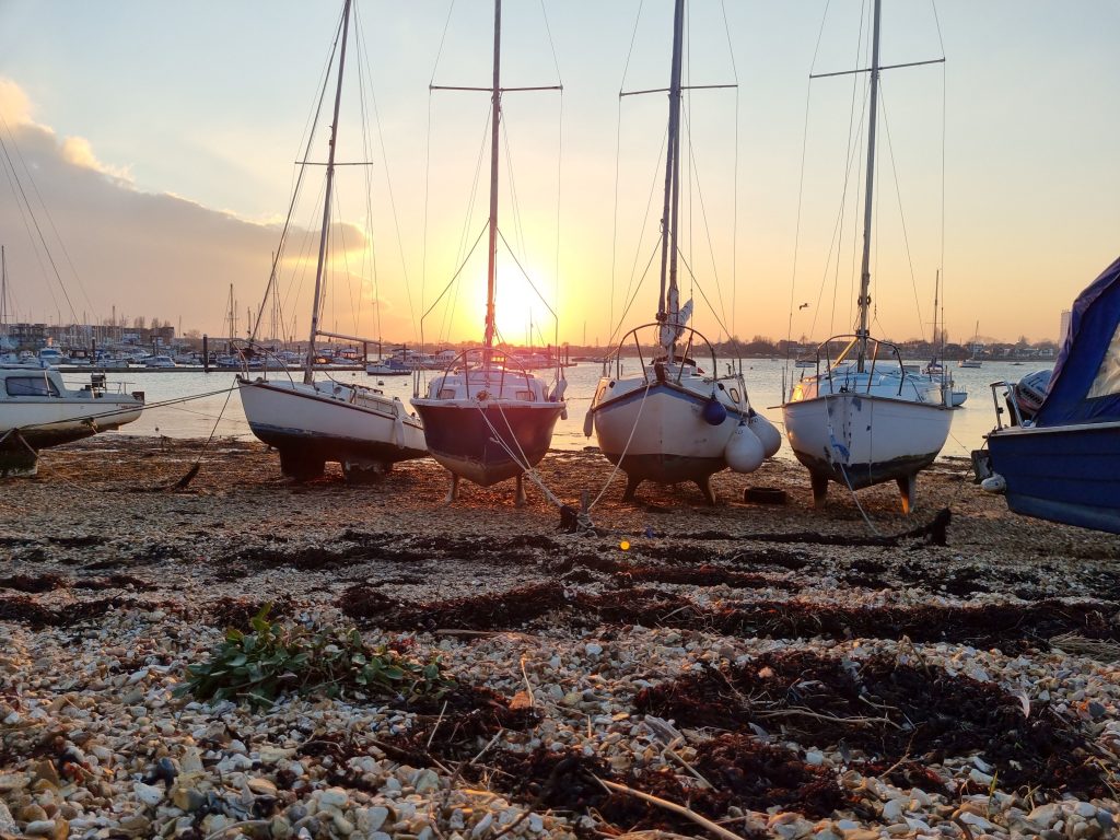 A row of boats in Langstone Harbour